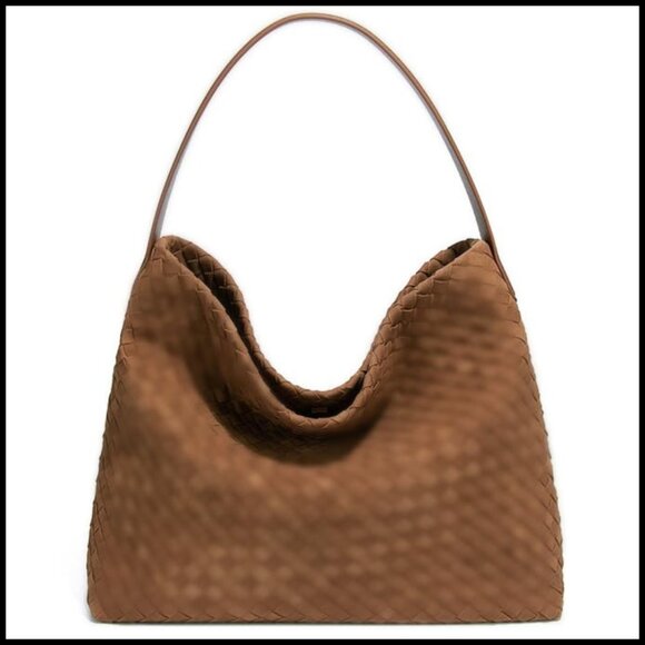 Handbags - Woven Suede Hobo Bag Elegant Retro Shoulder Tote for Work Travel